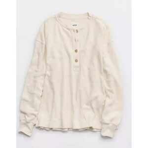 Aerie Henley Button Front Lightweight Sweatshirt Women Cream Medium New W/ Tags‎